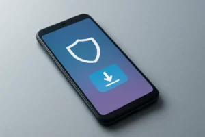 An Android phone showing a system security update screen with a shield icon