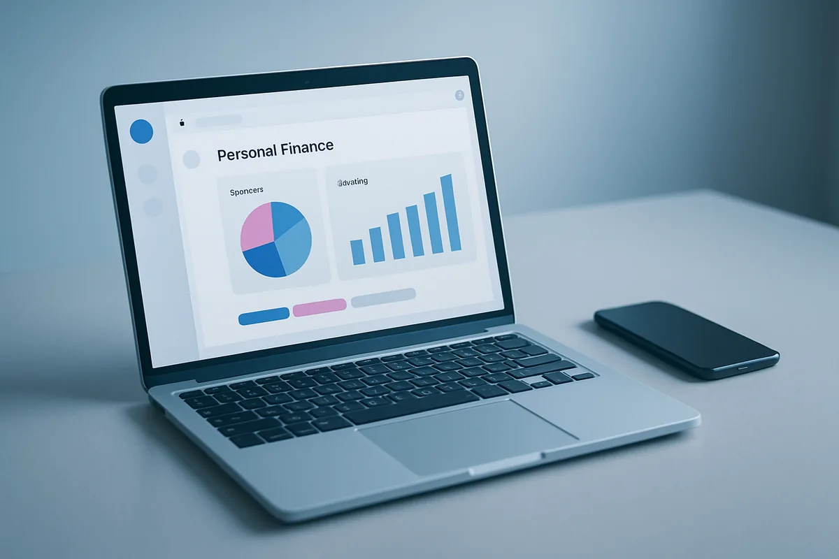 A laptop showing a personal finance dashboard inside a chat interface