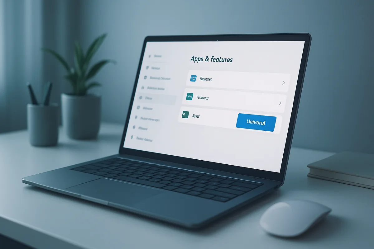 A laptop showing a Windows settings screen with an uninstall button highlighted