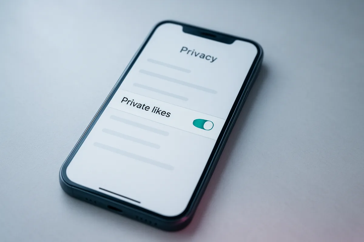 A phone showing a social app privacy screen with a Private likes toggle on