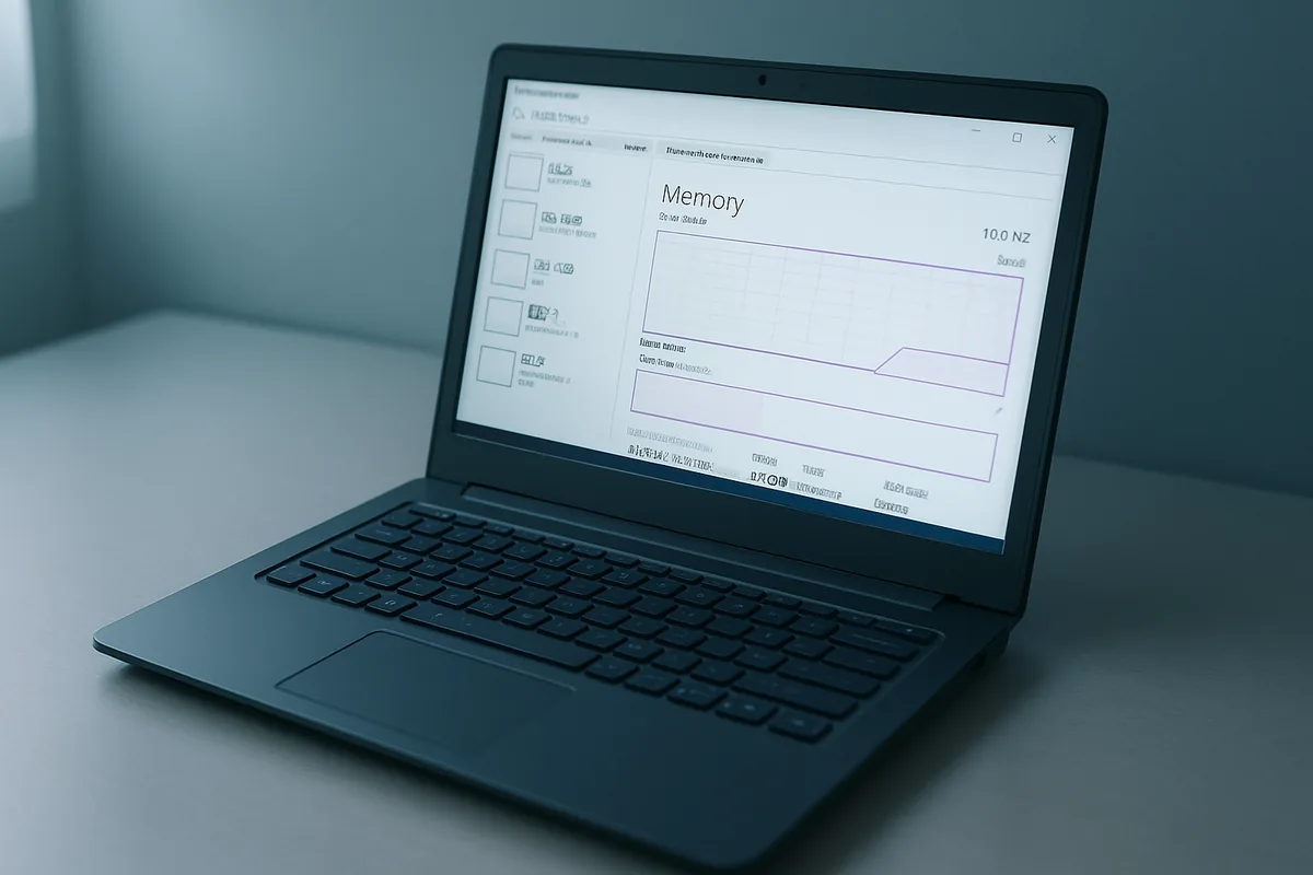 A laptop showing the Windows Task Manager memory usage graph